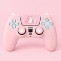 Sakura pink cat ear silicone cover for PS5 DualSense controller, front view
