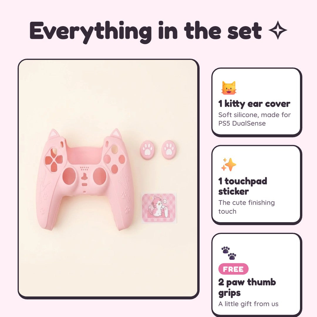 What's in the PawMeowd set: cover, touchpad sticker and free paw thumb grips